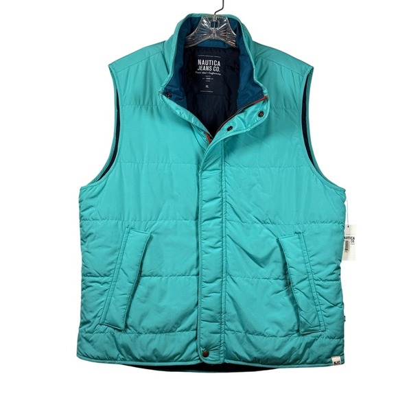 NWT Men's Nautica Puffer Vest, Teal Blue, Size XL - Picture 1 of 9